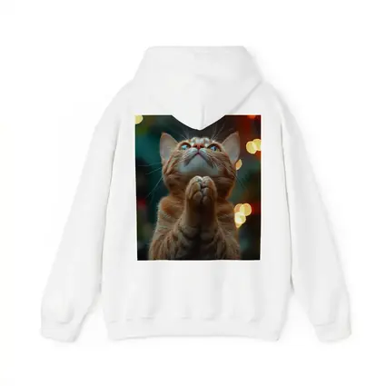 Orange Tabby Cat Praying Bokeh Lights Background