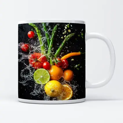 Fresh Vegetables Fruits Water Splash Dark Background