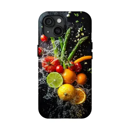 Fresh Vegetables Fruits Water Splash Dark Background