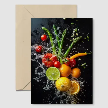 Fresh Vegetables Fruits Water Splash Dark Background