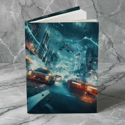 Futuristic Cars Racing Through Stormy City