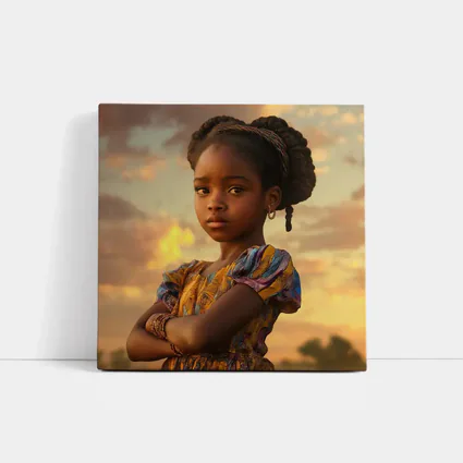 Confident Young Girl Golden Sunset Sky