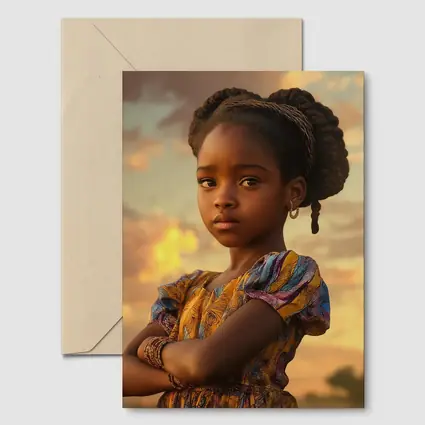 Confident Young Girl Golden Sunset Sky
