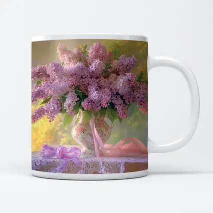 Lilac Bouquet Porcelain Vase Lace Table