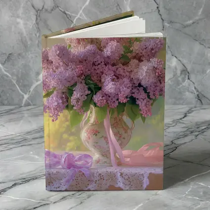Lilac Bouquet Porcelain Vase Lace Table
