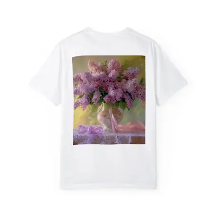 Lilac Bouquet Porcelain Vase Lace Table