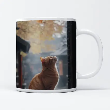 Orange Cat Watching Autumn Leaves Fall
