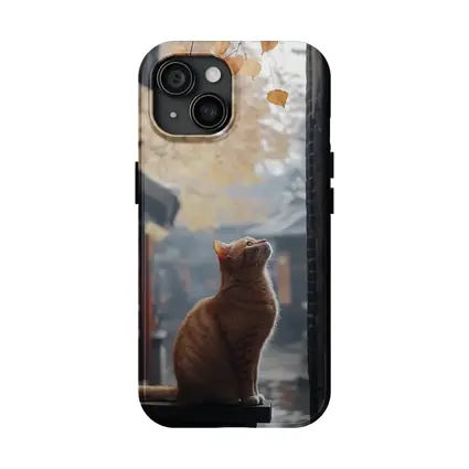 Orange Cat Watching Autumn Leaves Fall
