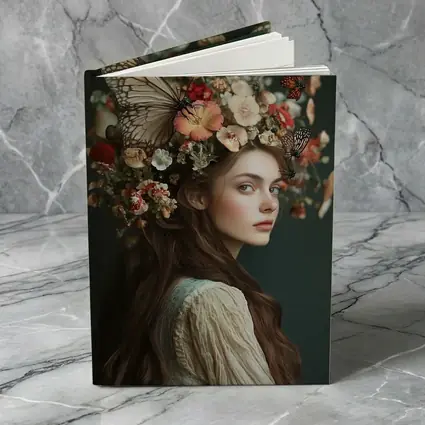 Woman Flower Crown Butterflies Dark Background