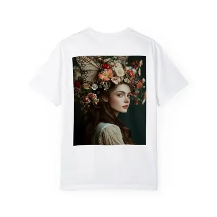 Woman Flower Crown Butterflies Dark Background