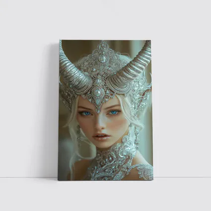 Fantasy White Horned Queen Silver Crown Portrait