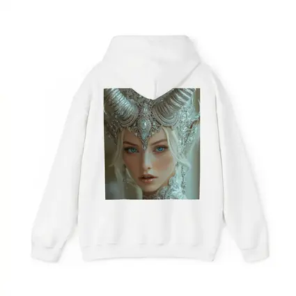 Fantasy White Horned Queen Silver Crown Portrait