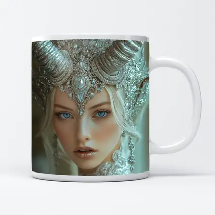 Fantasy White Horned Queen Silver Crown Portrait