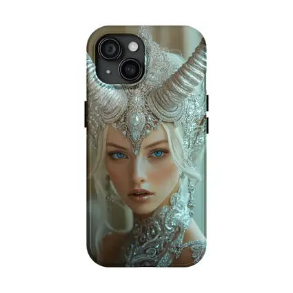 Fantasy White Horned Queen Silver Crown Portrait