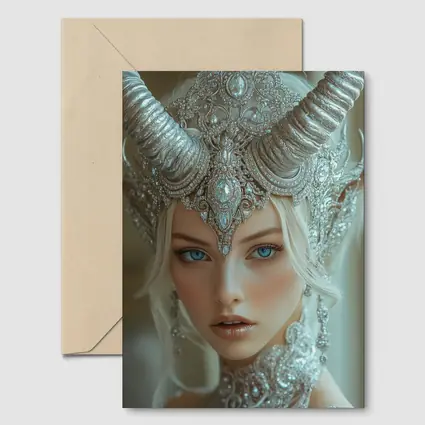 Fantasy White Horned Queen Silver Crown Portrait