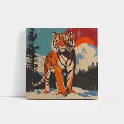 Tiger Standing in Snowy Mountain Landscape