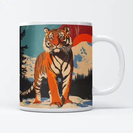 Tiger Standing in Snowy Mountain Landscape