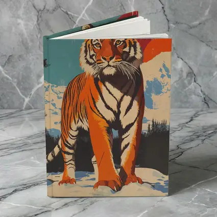 Tiger Standing in Snowy Mountain Landscape