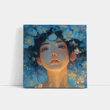 Anime Girl Blue Flowers Fantasy Portrait