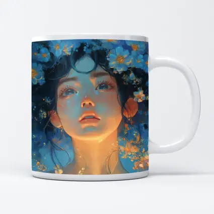 Anime Girl Blue Flowers Fantasy Portrait
