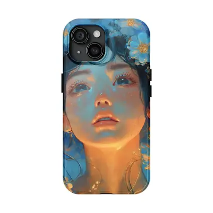 Anime Girl Blue Flowers Fantasy Portrait