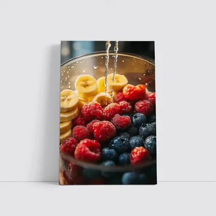 Fresh Raspberries Blueberries Banana Slices Bowl