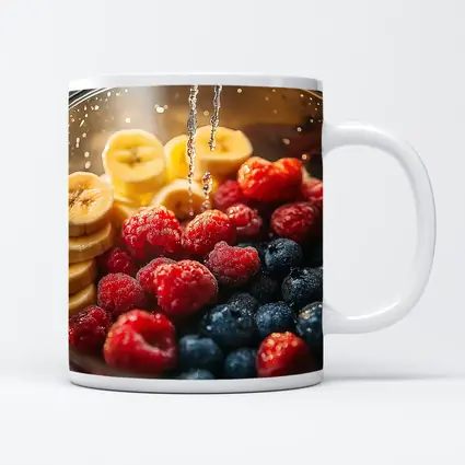 Fresh Raspberries Blueberries Banana Slices Bowl