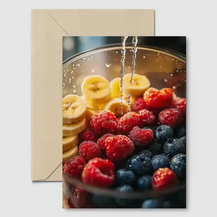 Fresh Raspberries Blueberries Banana Slices Bowl