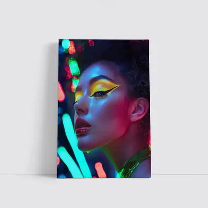 Neon Makeup Woman Bold Colorful Night Portrait