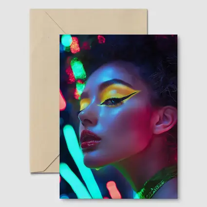 Neon Makeup Woman Bold Colorful Night Portrait