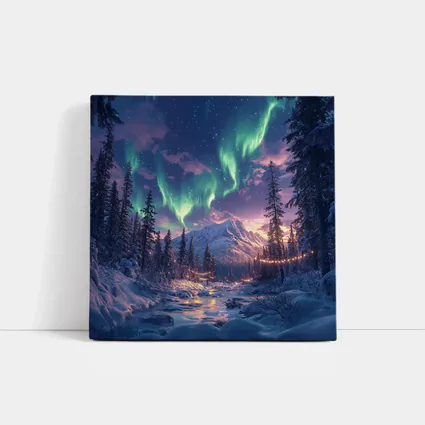 Northern Lights Winter Forest Mountain Night