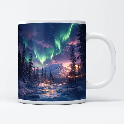 Northern Lights Winter Forest Mountain Night