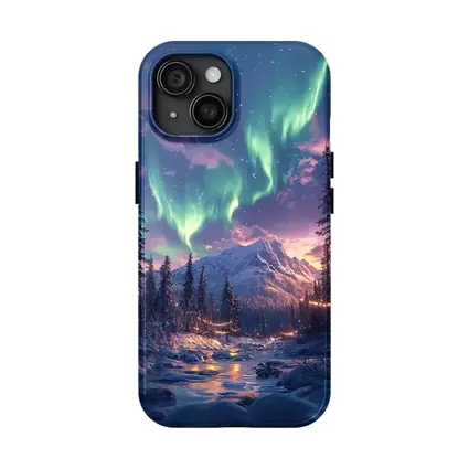 Northern Lights Winter Forest Mountain Night