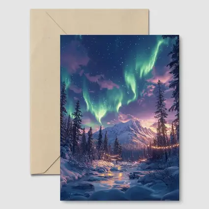 Northern Lights Winter Forest Mountain Night