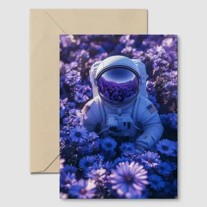 Astronaut Resting In Purple Flower Field