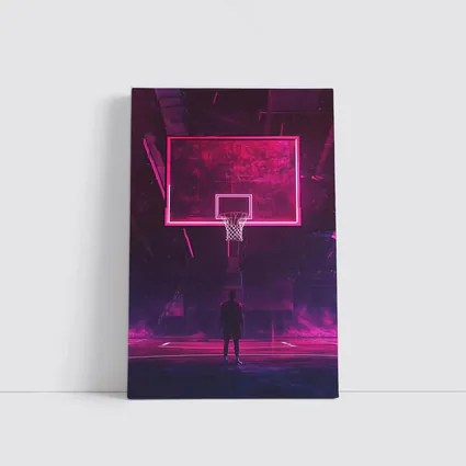 Neon Basketball Hoop Dark Court Night