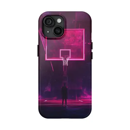 Neon Basketball Hoop Dark Court Night