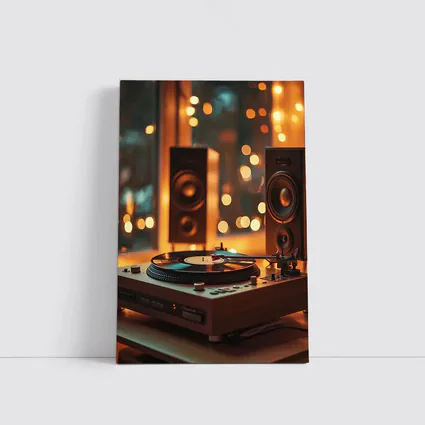 Vinyl Record Player Warm Bokeh Speakers