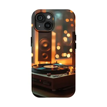 Vinyl Record Player Warm Bokeh Speakers