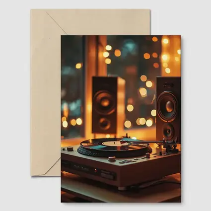 Vinyl Record Player Warm Bokeh Speakers