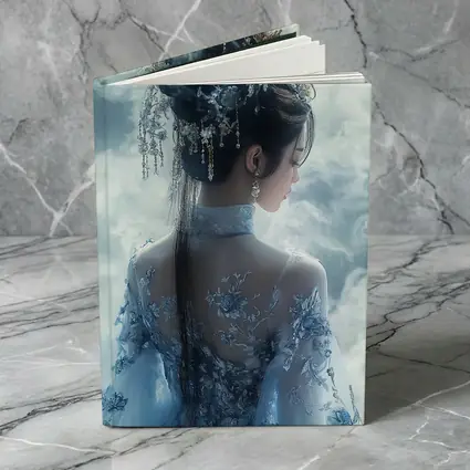 Chinese Fantasy Woman Blue Floral Dress Clouds