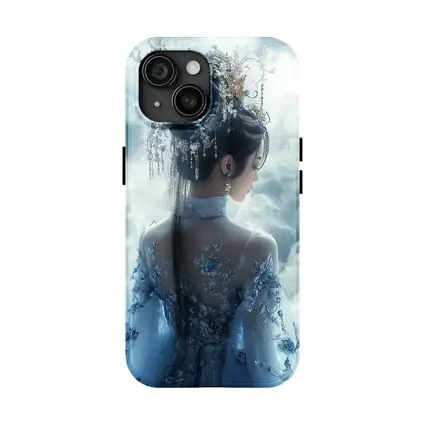 Chinese Fantasy Woman Blue Floral Dress Clouds