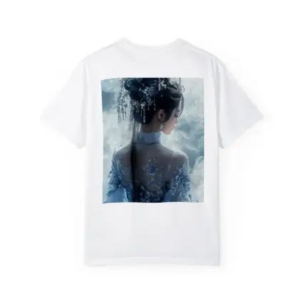 Chinese Fantasy Woman Blue Floral Dress Clouds