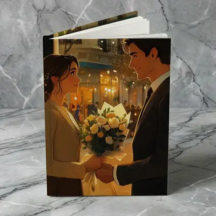 Romantic Couple Exchanging Flowers City Night