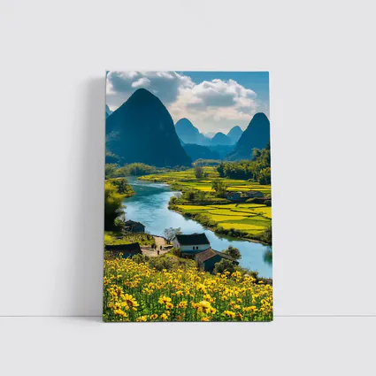 China River Valley Rice Fields Mountain Landscape