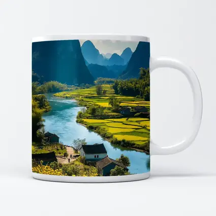 China River Valley Rice Fields Mountain Landscape