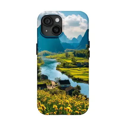 China River Valley Rice Fields Mountain Landscape