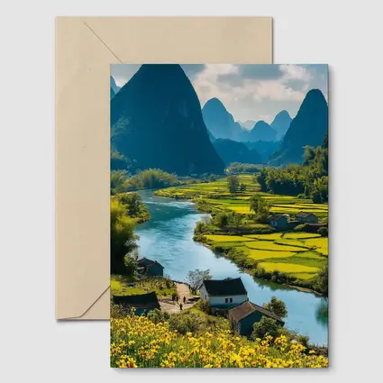 China River Valley Rice Fields Mountain Landscape