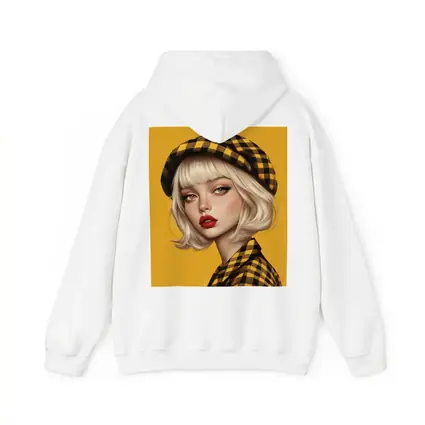 Blonde Girl Yellow Plaid Beret Digital Art