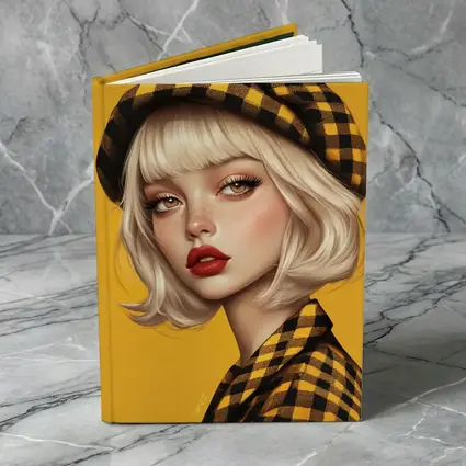 Blonde Girl Yellow Plaid Beret Digital Art